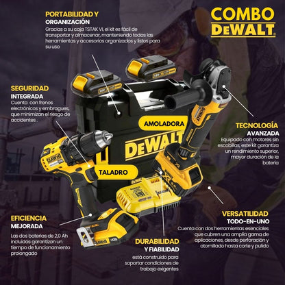 Kit Dewalt®  Taladro + Amoladora de Alto Impacto